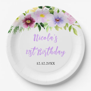 Spring Purple Floral Birthday Paper Plates