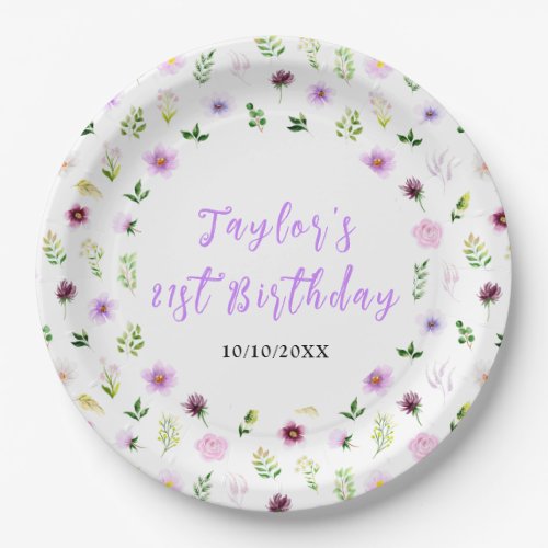 Spring Purple Floral Birthday Paper Plates