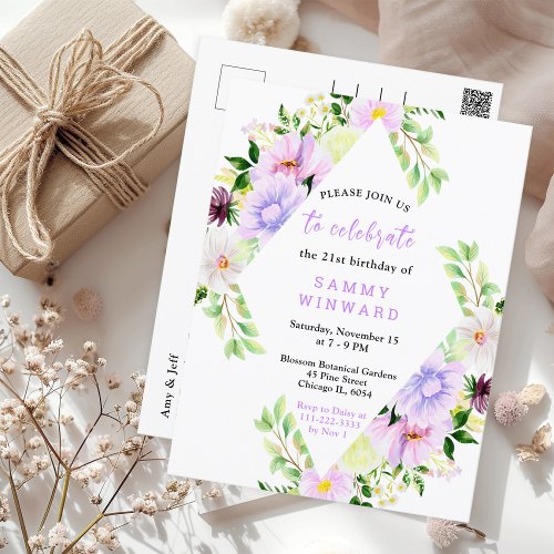 Spring Purple Floral Birthday Postcard