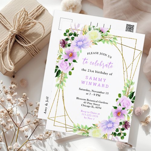 Spring Purple Floral Birthday Postcard