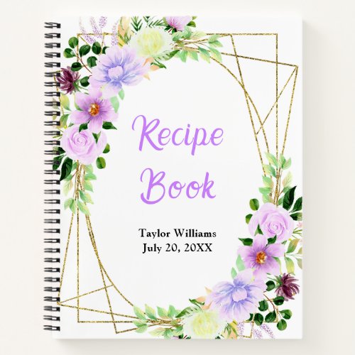 Spring Purple Floral Recipe Book