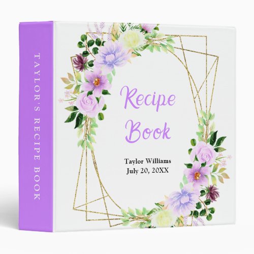 Spring Purple Floral Recipe Book 3 Ring Binder