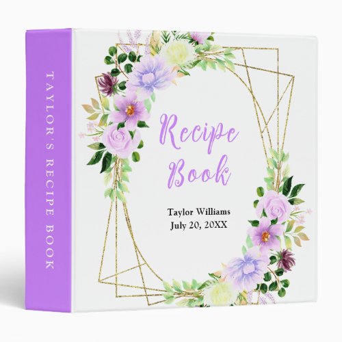 Spring Purple Floral Recipe Book 3 Ring Binder