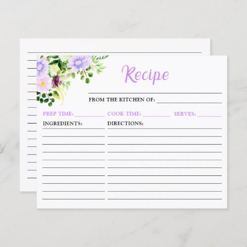 Spring Purple Floral Recipe Card