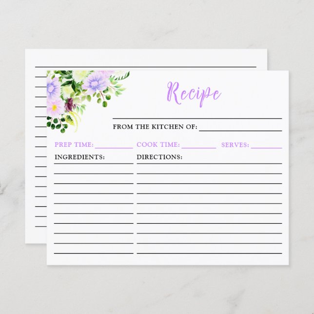 Spring Purple Floral Recipe Card (Front/Back)