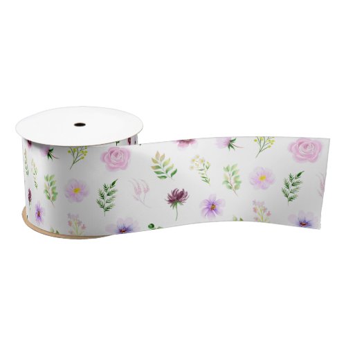 Spring Purple Floral Satin Ribbon