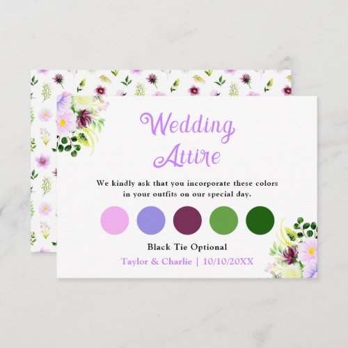 Spring Purple Floral Wedding Attire Dress Code Enclosure Card