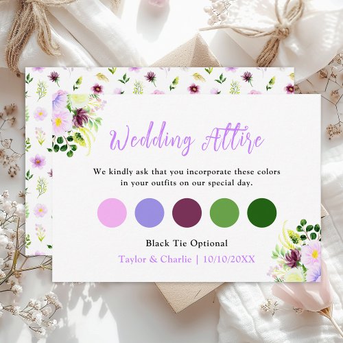 Spring Purple Floral Wedding Attire Dress Code Enclosure Card