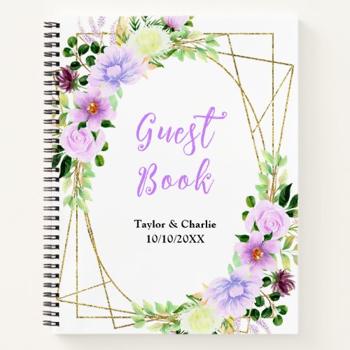 Spring Purple Floral Wedding Guest Book