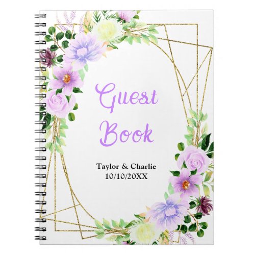 Spring Purple Floral Wedding Guest Book