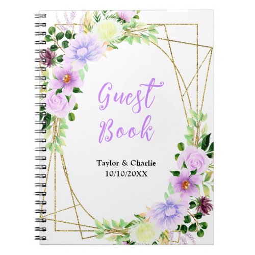 Spring Purple Floral Wedding Guest Book