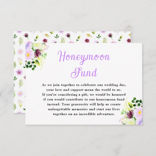 Spring Purple Floral Wedding Honeymoon Fund Enclosure Card
