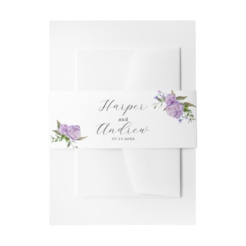 Spring Purple Floral Wedding  Invitation Belly Band