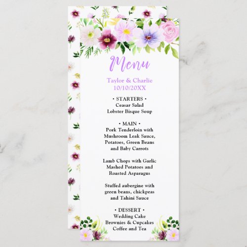 Spring Purple Floral Wedding Menu