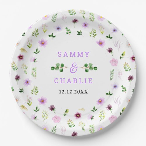 Spring Purple Floral Wedding Paper Plates