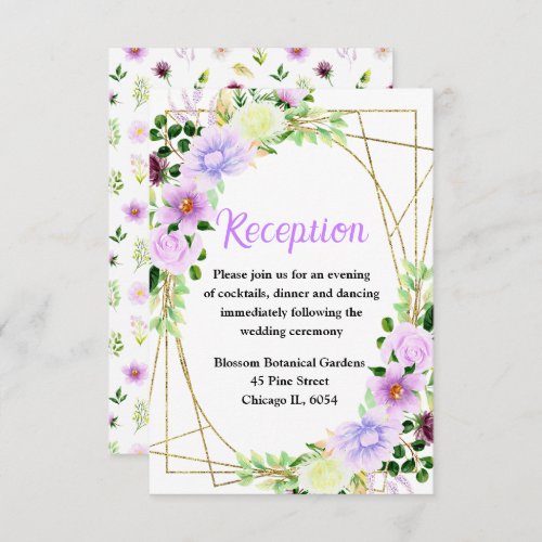 Spring Purple Floral Wedding Reception Enclosure Card