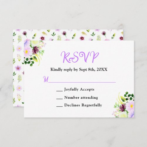Spring Purple Floral Wedding RSVP Card