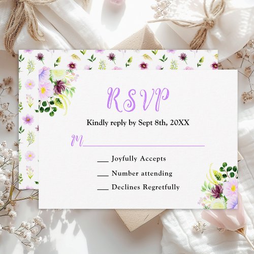 Spring Purple Floral Wedding RSVP Card