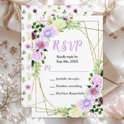 Spring Purple Floral Wedding RSVP Card