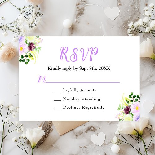 Spring Purple Floral Wedding RSVP Card