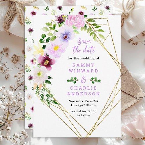 Spring Purple Floral Wedding Save The Date