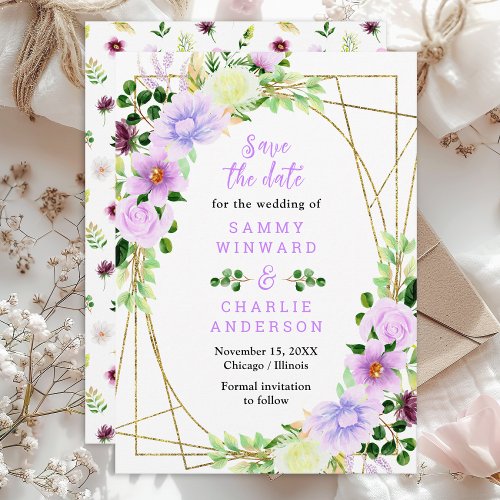 Spring Purple Floral Wedding Save The Date