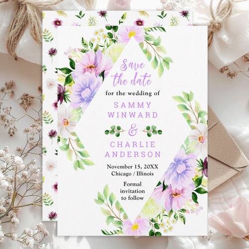 Spring Purple Floral Wedding Save The Date