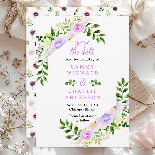 Spring Purple Floral Wedding Save The Date