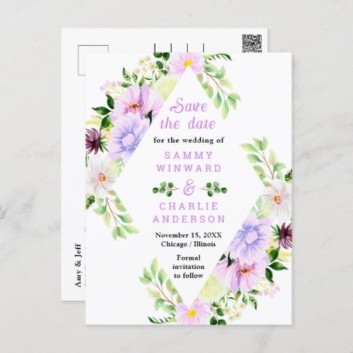 Spring Purple Floral Wedding Save The Date Postcard