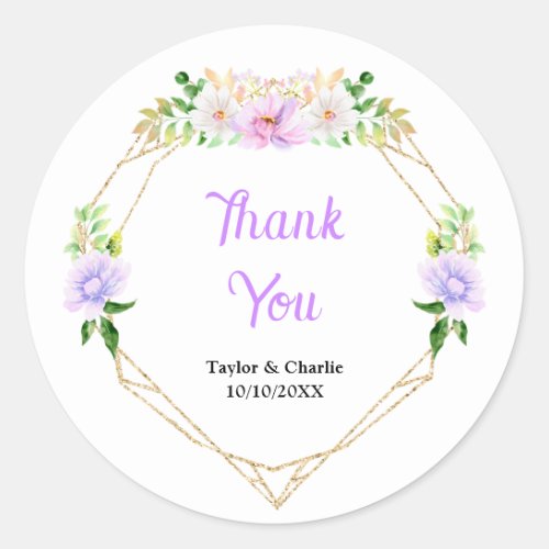 Spring Purple Floral Wedding Thank You Classic Round Sticker