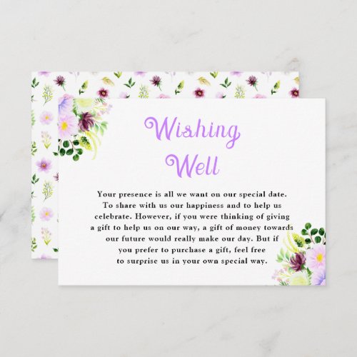 Spring Purple Floral Wedding Wishing Well Enclosure Card