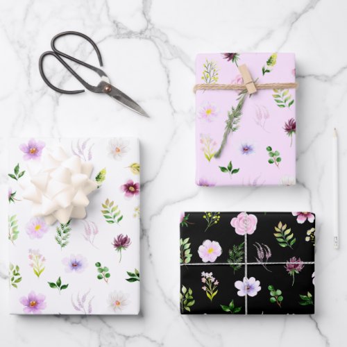 Spring Purple Floral Wrapping Paper Sheets