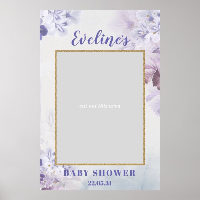 Spring purple flowers boho baby shower photo prop poster (Front)