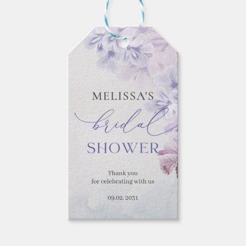 Spring purple flowers dusty blue Bridal Shower Gift Tags