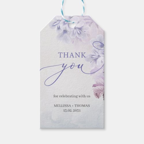 Spring purple flowers dusty blue mauve Wedding Gift Tags