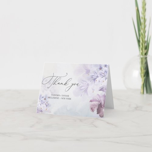 Spring purple flowers dusty blue thank you card
