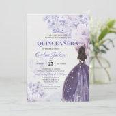 Spring purple flowers Princess Dress Quinceanera Invitation (Standing Front)