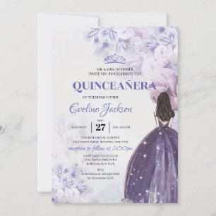 Spring purple flowers Princess Dress Quinceanera Invitation