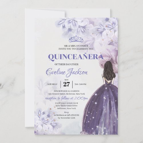 Spring purple flowers Princess Dress Quinceanera Invitation