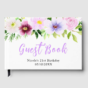 Spring Purple Flowers with Foliage Birthday Guest Book