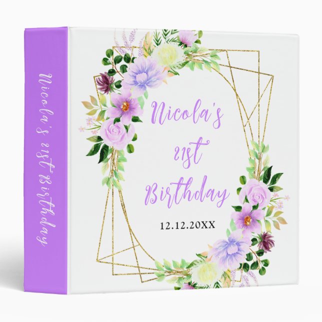 Spring Purple Flowers with Foliage Birthday  Photo 3 Ring Binder (Front/Spine)