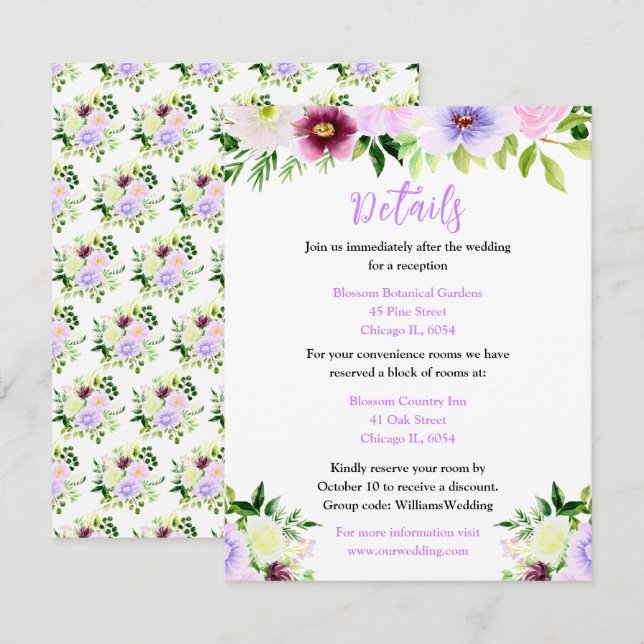 Spring Purple Flowers with Foliage Enclosure Card (Front/Back)
