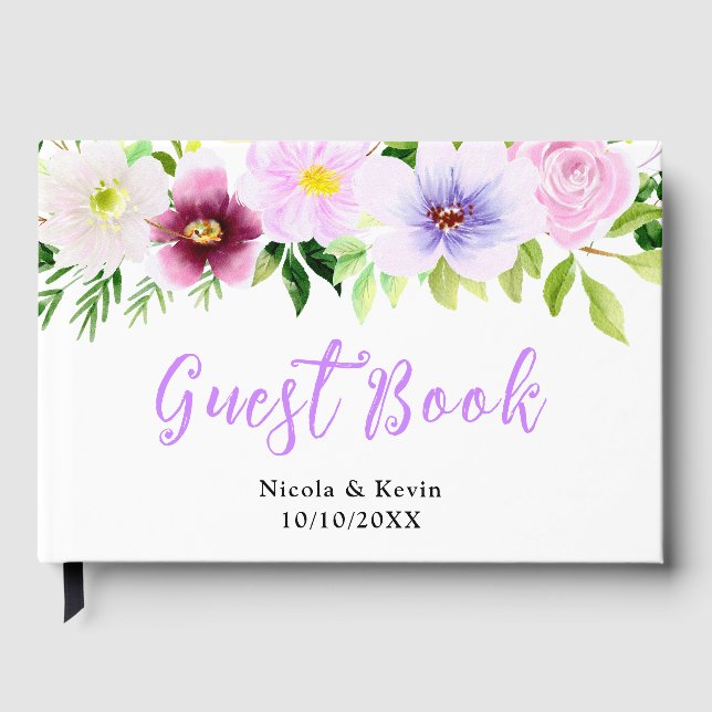 Spring Purple Flowers with Foliage Guest Book (Front)