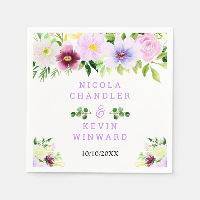 Spring Purple Flowers with Foliage Napkins (Front)