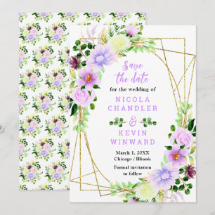 Spring Purple Flowers with Foliage Save The Date