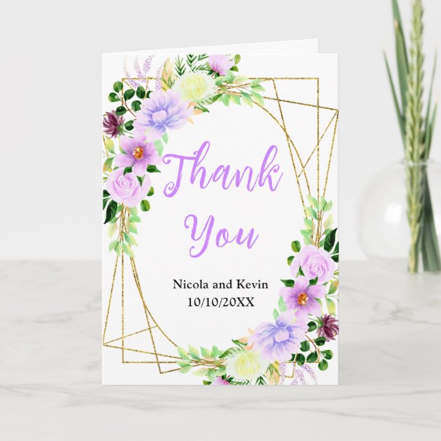 Spring Purple Flowers with Foliage Thank You Card (Front)
