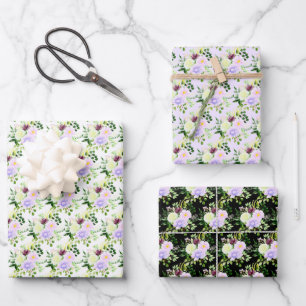Spring Purple Flowers with Foliage Wrapping Paper Sheets