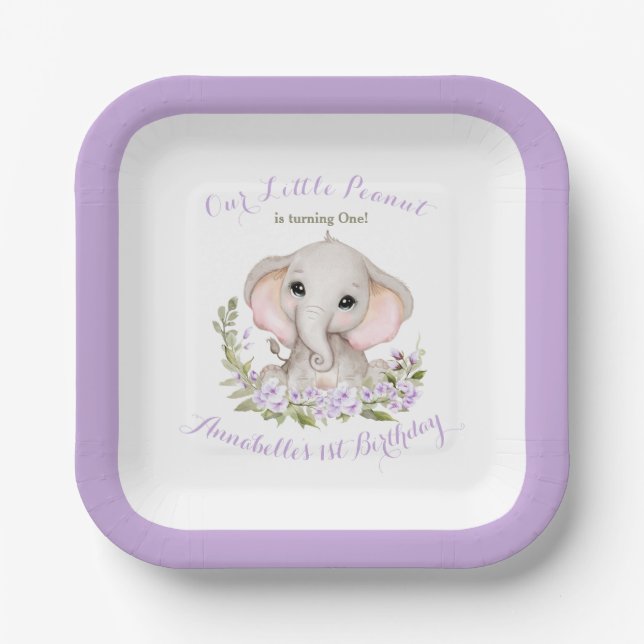 Spring Purple Girl 1st Birthday Custom Age Paper Plates (Front)