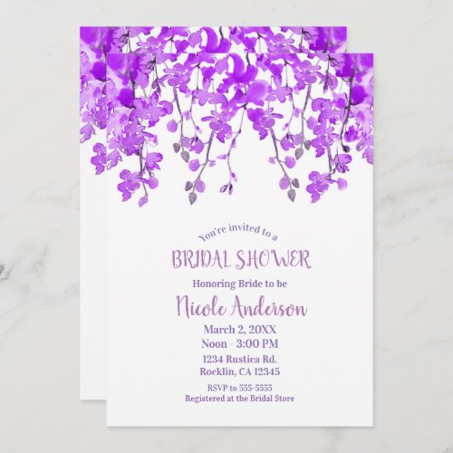 Spring Purple Orchid Branches Floral Bridal Shower Invitation