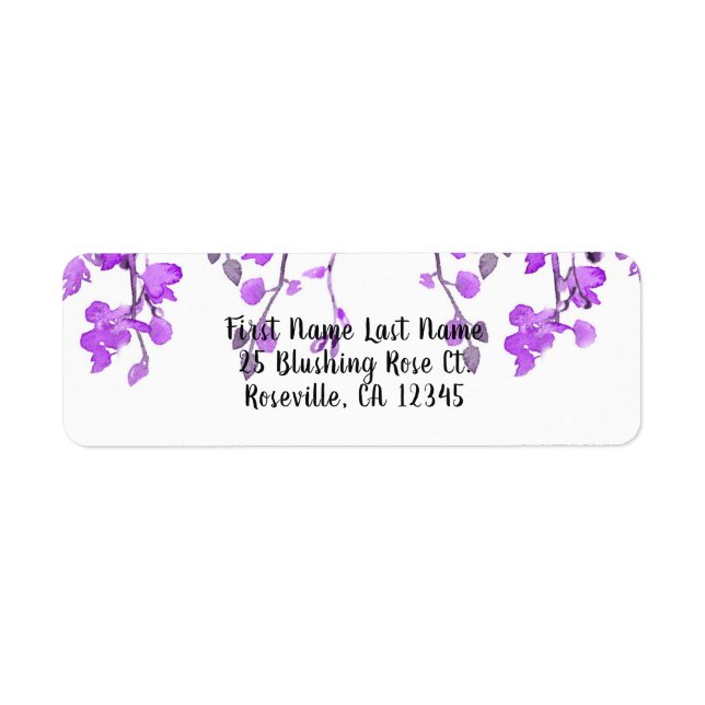 Spring Purple Orchid Branches Floral Wedding Label (Front)